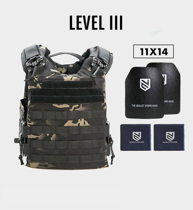 quadrelease ultra plate carrier with 2 level III 11x14 plates and 2 level IIIa 6x13 side panels bundle