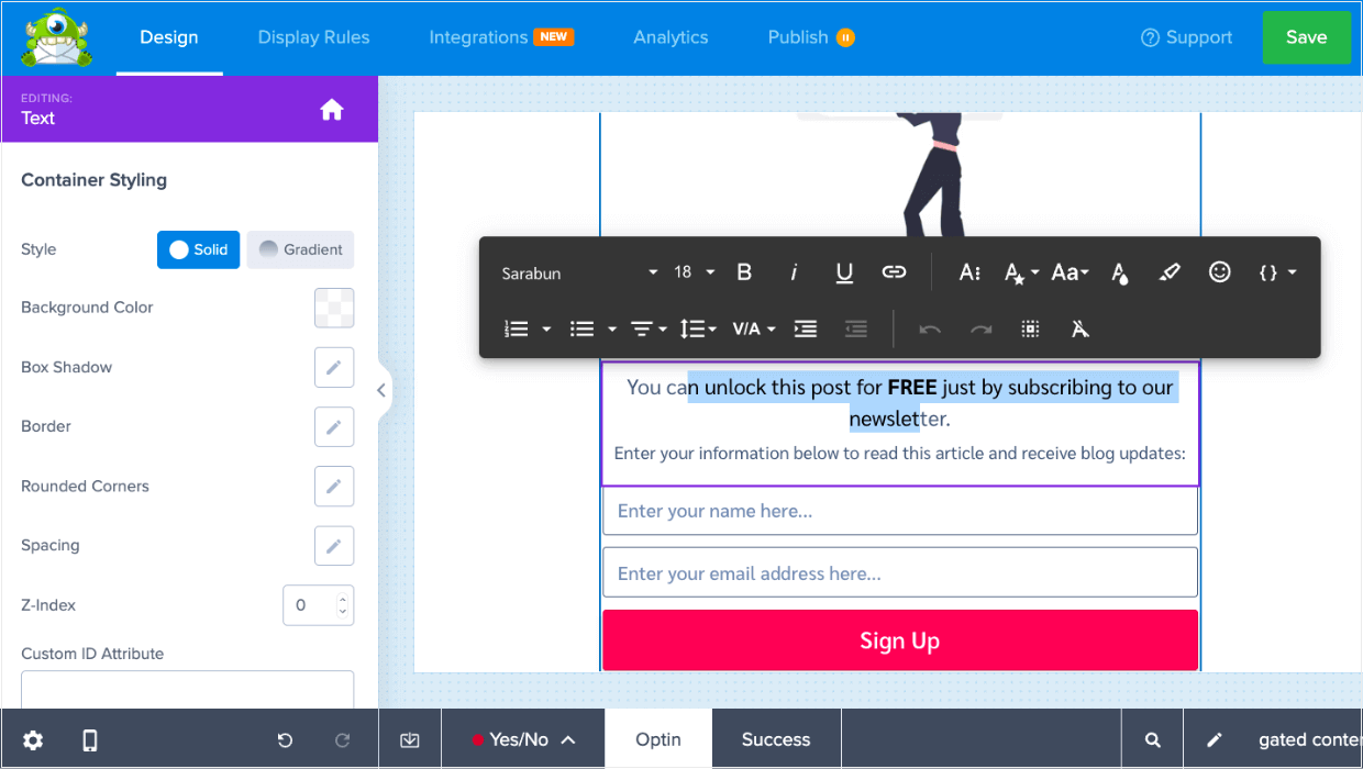 Editing a content locking campaign in OptinMonster