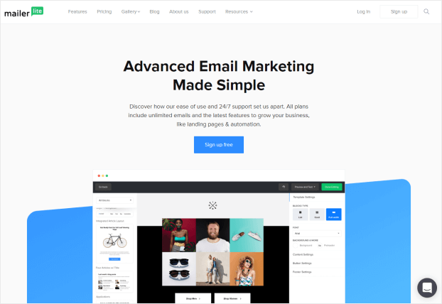 mailerlite homepage